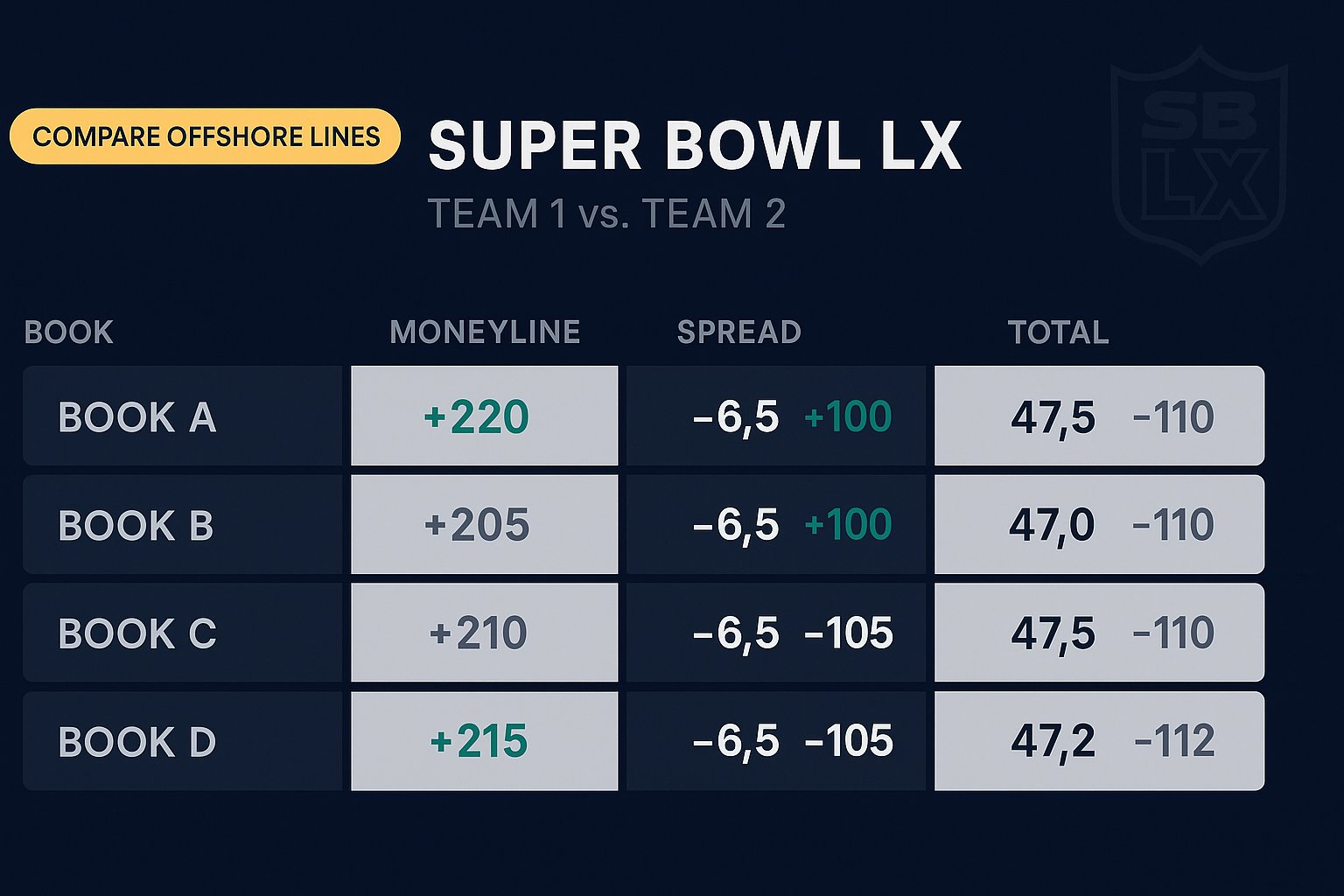 Illustration of comparing lines and prices across sportsbooks