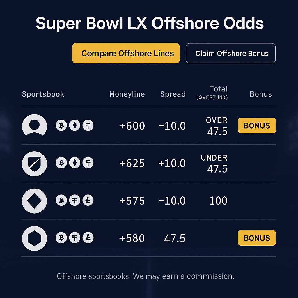 Example of offshore prop line shopping with two odds tables showing different prices for the same Super Bowl prop.